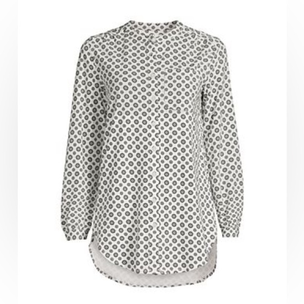 Lands End Womens Button Down Stretch Blouse Top‎ 3X Geometric Medallion Print